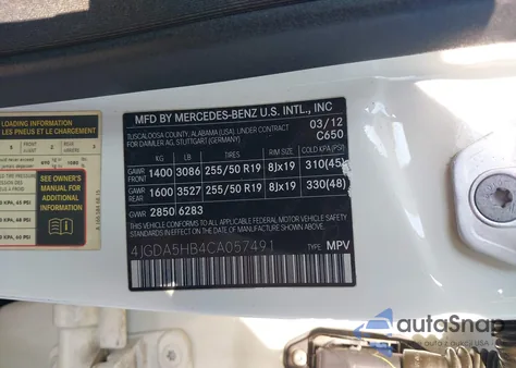 2012 Mercedes-Benz Ml 350 4Matic from USA, damaged, VIN 4JGDA5HB4CA057491